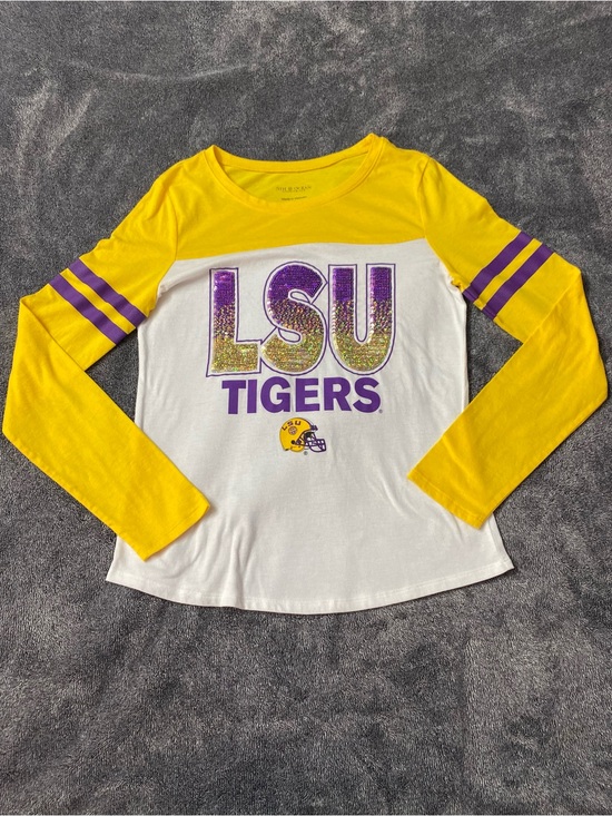 5th & Ocean Other - 5th & Ocean LSU Tigers Sequin Long Sleeve Raglan Tee Jersey Yellow White Kids 16